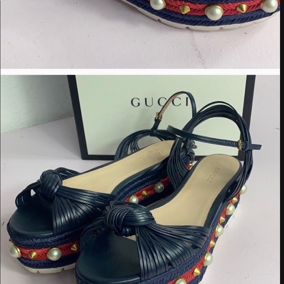 Gucci Pearl-Embellished Espadrilles Platform Sanda - Picture 5 of 5